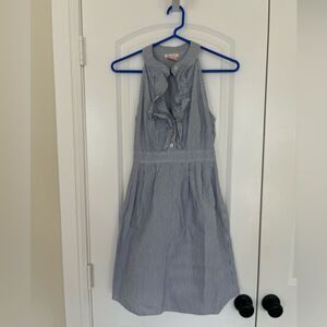 Junior’s Blue and White Striped Seersucker Ruffle Dress